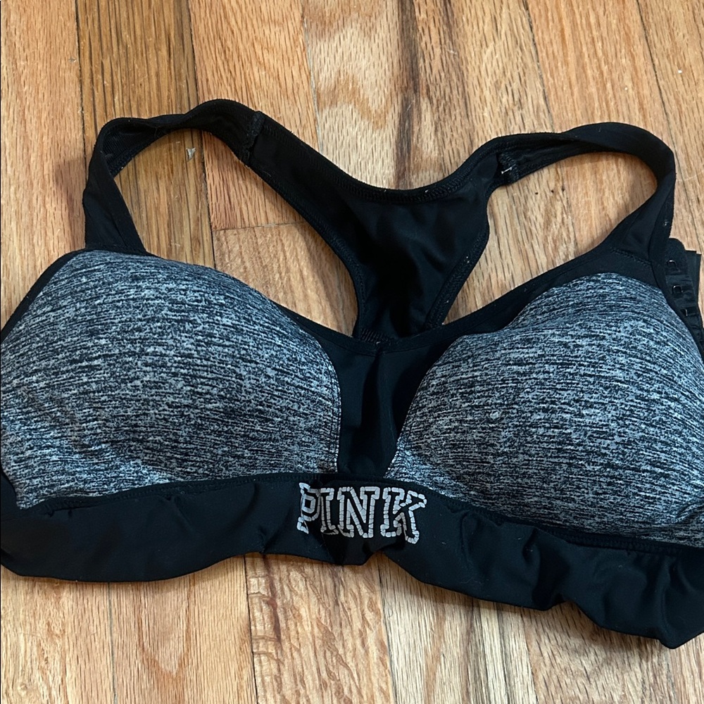 PINK Victoria's Secret Black and Gray Sports Bra